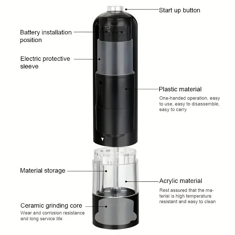 Pimenta elétrica automática Grinder E Moinho De Sal-Ajustável